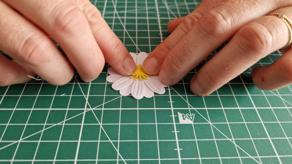 2)Une fois chaque fleurs rassemblées, avec de la colle liquide, coller chaque fleur en commençants par la plus grande et terminer par la plus petite et les pistils.